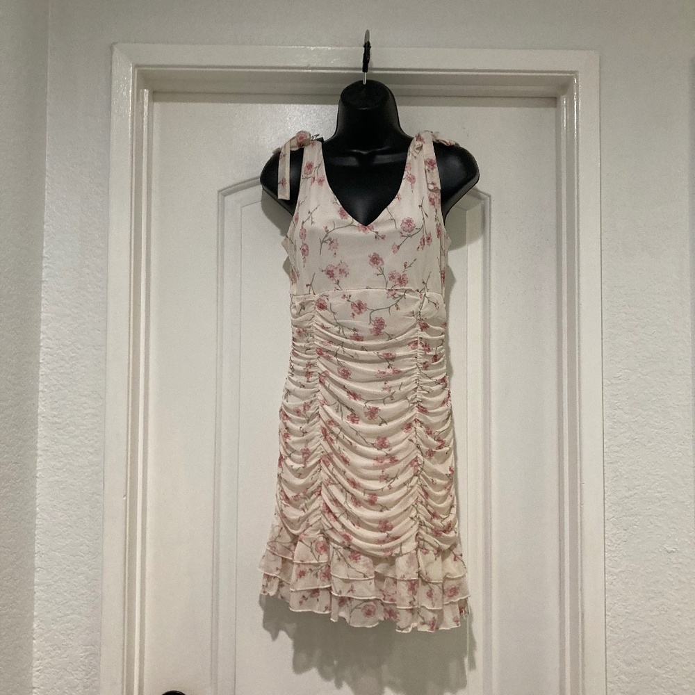 Cream Dress with pink flowers, Size L Juniors, from Sweet Storm / Nordstroms
